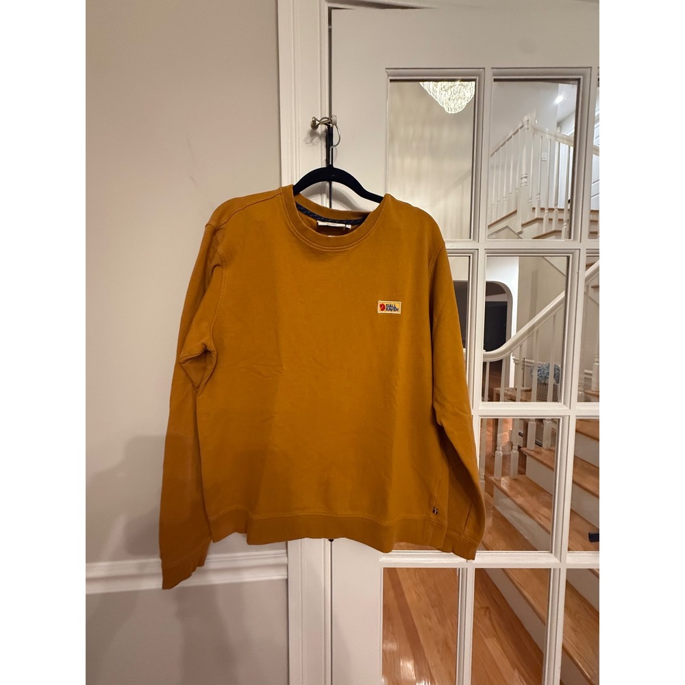 Fjallraven Vardag Sweater Mens Large Mustard Yellow Organic Cotton Pullover